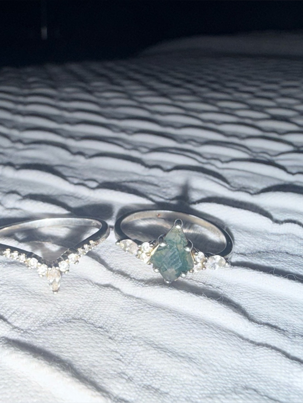 Moss Agate Silver-Setting Square Ring - Green Stone